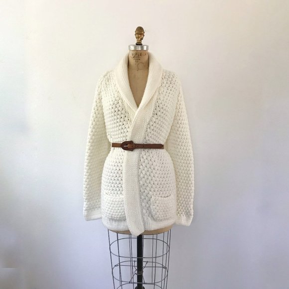 1970s vintage knit shawl collar sweater cardigan pave knit MEDIUM - Picture 5 of 9